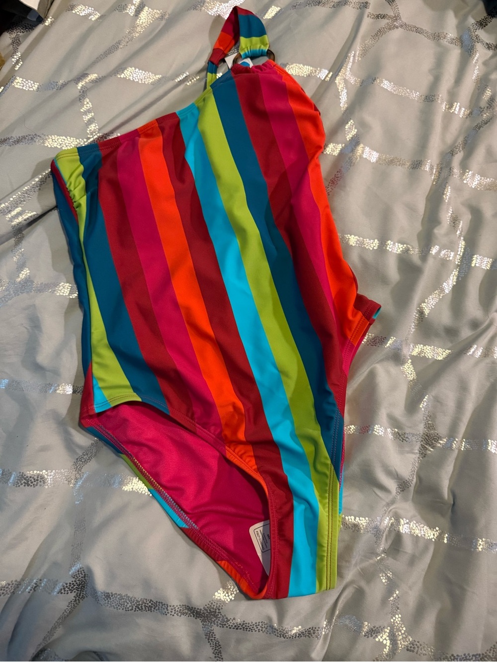 Time and Tru multi color Striped One-Piece Swimsuit